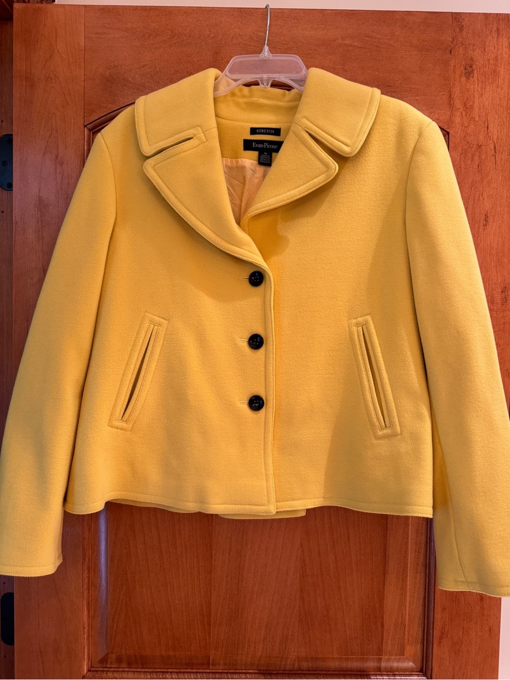 Evan Picone Bright Yellow Wool-Blend Short Pea Coat